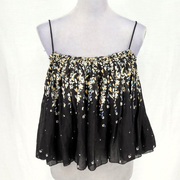 Intimately Free People Top Womens Small Black Floral Babydoll Blouse All Cotton - Picture 13 of 13